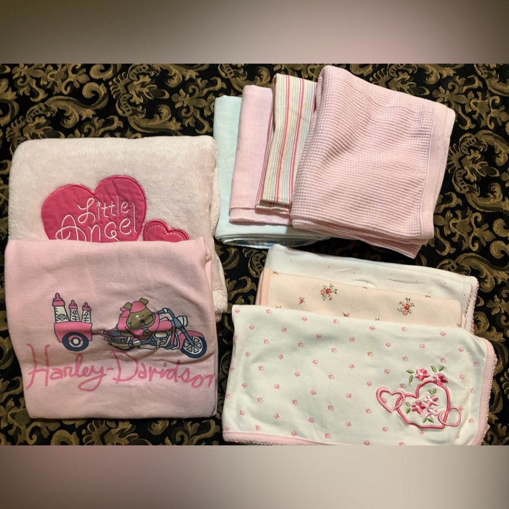 Baby blankets pink assortment-total of 9